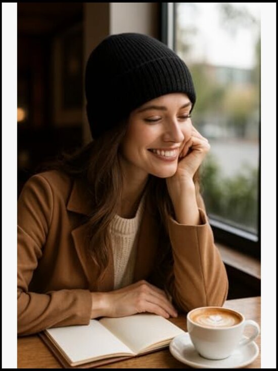 80% Merino Wool Satin Lined Oversized Beanie Winter Hat Cuffed Watch Cap